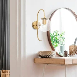 SIERRE Appliques|Applique murale moderne dorée, globe blanc tige courbe