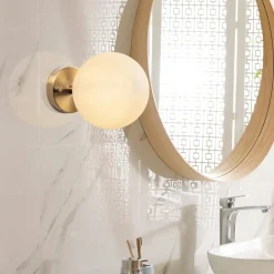 SIERRE Appliques|Applique murale moderne, globe blanc socle doré