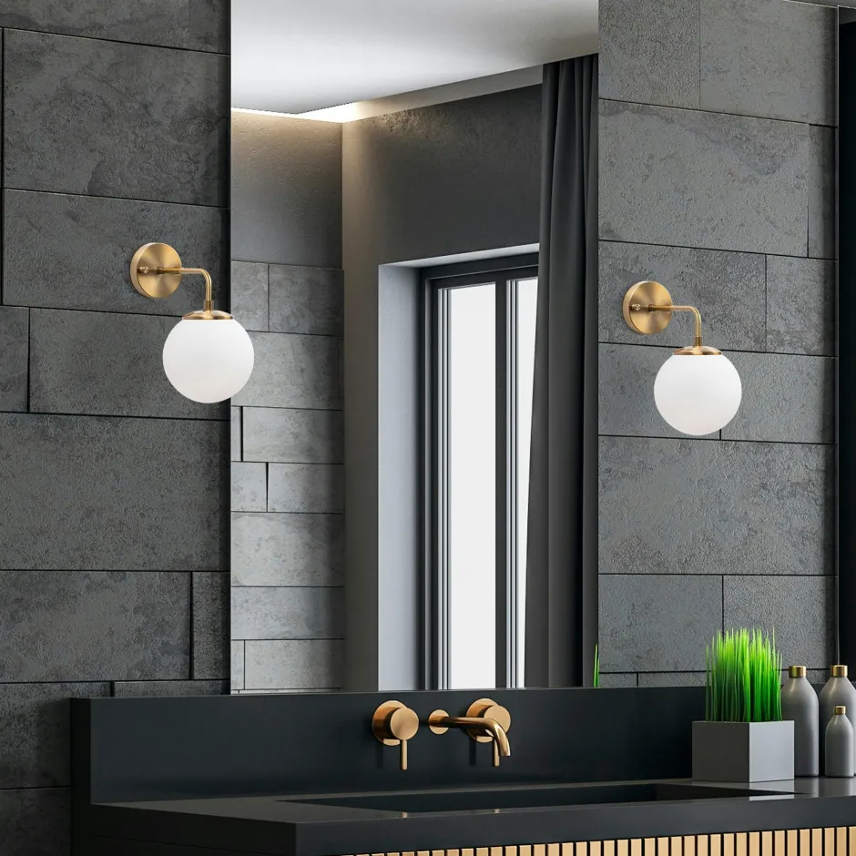 SIERRE Appliques|Applique murale vintage, structure dorée globe blanc