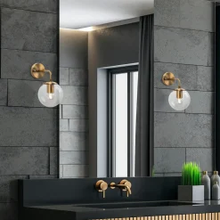 SIERRE Appliques|Applique murale vintage, structure dorée globe blanc