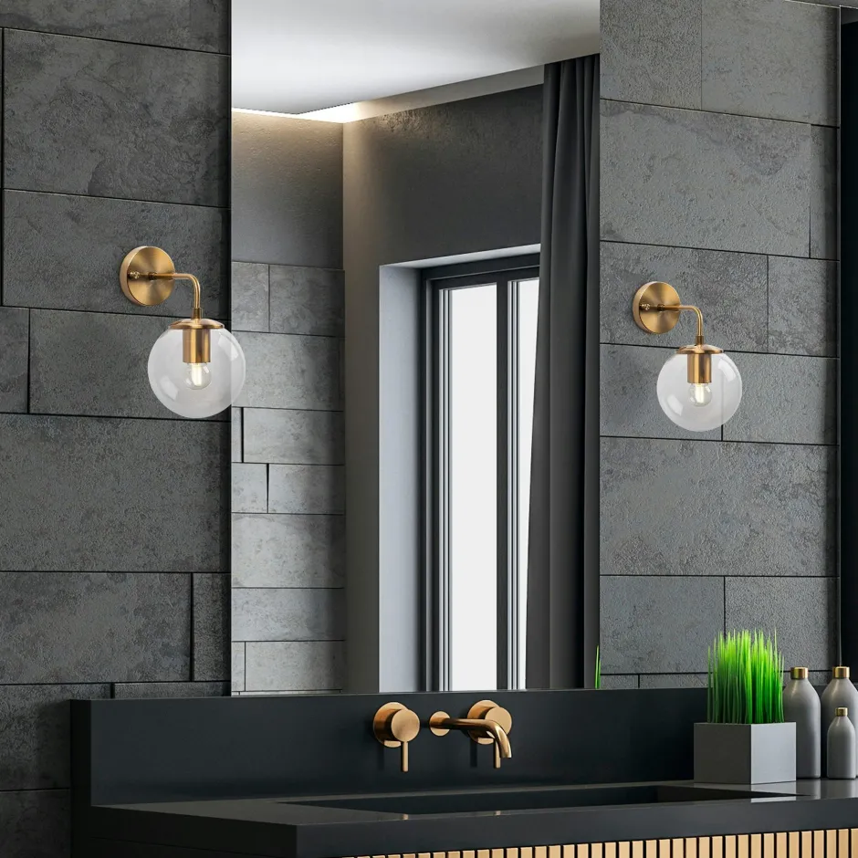 SIERRE Appliques|Applique murale vintage, structure dorée globe blanc