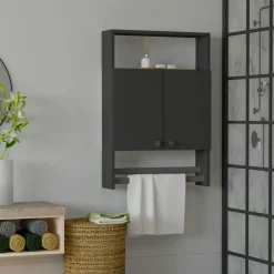 MARFA Meubles De Salle De Bains·Rangement Salle De Bains|Meubles De Salon·Etagères Murales|Armoire de toilette anthracite 1 porte-serviettes