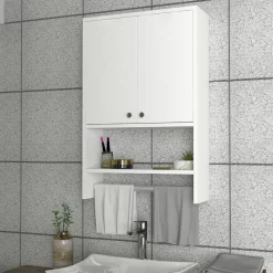 MARFA Meubles De Salle De Bains·Rangement Salle De Bains|Armoire de toilette blanche 2 portes, porte-serviettes