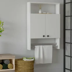 MARFA Meubles De Salle De Bains·Rangement Salle De Bains|Meubles De Salon·Etagères Murales|Armoire de toilette blanche 1 porte-serviettes