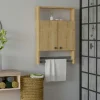 MARFA Meubles De Salle De Bains·Rangement Salle De Bains|Meubles De Salon·Etagères Murales|Armoire de toilette effet bois clair 1 porte-serviettes