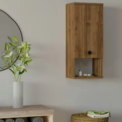 MARFA Meubles De Salle De Bains·Rangement Salle De Bains|Meubles De Salon·Etagères Murales|Armoire de toilette effet bois de noyer, 1 porte