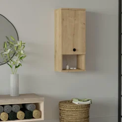 MARFA Meubles De Salle De Bains·Rangement Salle De Bains|Meubles De Salon·Etagères Murales|Armoire de toilette effet bois de noyer, 1 porte