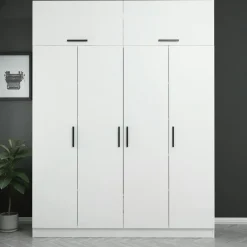 BYRON Armoires En Bois|Meubles De Chambre·Dressings|Armoire dressing blanche 7 portes vitrées 5 portants