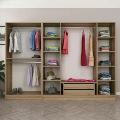 BYRON Armoires En Bois|Meubles De Chambre·Dressings|Armoire dressing ouvert blanc 3 portants 190 cm