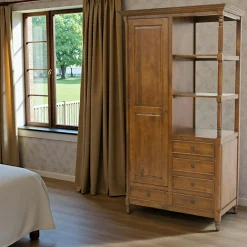 Tradition Armoires Vintage|Armoires En Bois|Armoire Hévéa 1 porte, 5 tiroirs, 3 niches ouvertes 106x56x190cm
