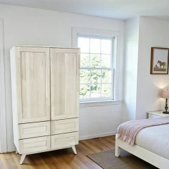 Sixties Armoires Vintage|Armoires En Bois|Armoire Hévéa 2 portes 4 tiroirs 90x42x154cm