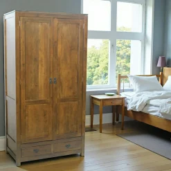 Helena Armoires Vintage|Armoires En Bois|Armoire Hévéa 2 portes, 2 tiroirs, 100x55x195cm