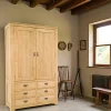 Helena Armoires Vintage|Armoires En Bois|Armoire Hévéa 2 portes, 6 tiroirs 110x43x175cm