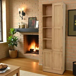 Tradition Armoires Vintage|Armoires En Bois|Armoire Hévéa 3 portes, dont 1 grande et 4 niches ouvertes 60x25x190cm