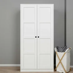 BYRON Armoires En Bois|Armoire penderie 2 portes blanche, détail encadrement