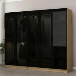 BYRON Armoires En Bois|Meubles De Chambre·Dressings|Armoire penderie 5 portes verre et cadre anthracite