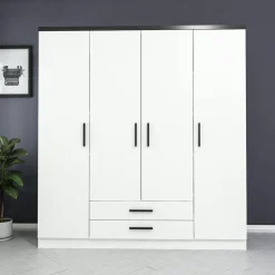 BYRON Armoires En Bois|Meubles De Chambre·Dressings|Armoire penderie blanche 4 portes poignées noires