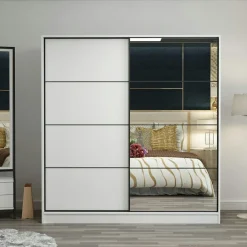 BYRON Armoires En Bois|Meubles De Chambre·Dressings|Armoire penderie chambre, 1 porte grise & miroir H 210 cm