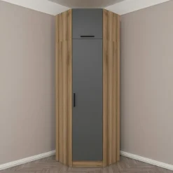 BYRON Armoires En Bois|Meubles De Chambre·Dressings|Armoire penderie d'angle 2 portes effet bois & gris