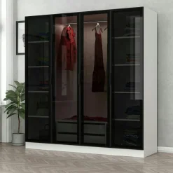 BYRON Armoires En Bois|Meubles De Chambre·Dressings|Armoire penderie design, 2 portes vitrées H210 cm