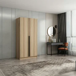 BYRON Armoires En Bois|Meubles De Chambre·Dressings|Armoire penderie design gris rainuré - 2 portes