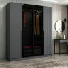 BYRON Armoires En Bois|Meubles De Chambre·Dressings|Armoire penderie grise 2 portes rainurées 2 vitrées