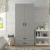 BYRON Armoires En Bois|Armoire penderie grise 2 portes 2 tiroirs 80 cm