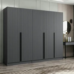 BYRON Armoires En Bois|Meubles De Chambre·Dressings|Armoire penderie grise 5 portes rainurées 3 portants