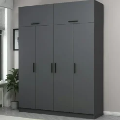 BYRON Armoires En Bois|Meubles De Chambre·Dressings|Armoire penderie grise 6 portes, 1 portant 2 tiroirs