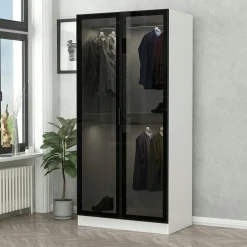 BYRON Armoires En Bois|Meubles De Chambre·Dressings|Armoire penderie grise vitrée - 2 portes H.210 cm