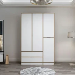 BYRON Armoires En Bois|Meubles De Chambre·Dressings|Armoire penderie moderne - 4 portes blanches L.140 cm