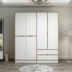 BYRON Armoires En Bois|Meubles De Chambre·Dressings|Armoire penderie moderne - 6 portes blanches L.185 cm
