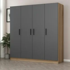 BYRON Armoires En Bois|Meubles De Chambre·Dressings|Armoire penderie moderne effet bois et gris