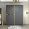 BYRON Armoires En Bois|Meubles De Chambre·Dressings|Armoire penderie moderne - 6 portes grises L.185 cm