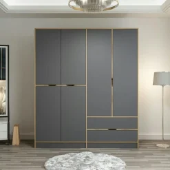BYRON Armoires En Bois|Meubles De Chambre·Dressings|Armoire penderie moderne - 6 portes grises L.185 cm