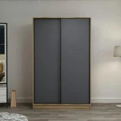 BYRON Meubles De Chambre·Dressings|Armoires En Bois|Armoire penderie portes coulissantes, effet bois & gris