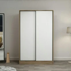 BYRON Armoires En Bois|Meubles De Chambre·Dressings|Armoire penderie portes coulissantes effet bois & blanc