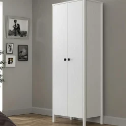 BYRON Armoires En Bois|Armoire penderie étroite blanche, 2 portes 1 étagère