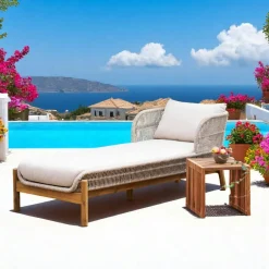 MENDOZA Transats / Bains De Soleil|Bain de soleil en bois d'acacia et corde avec dossier montant