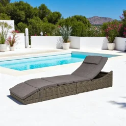 MENDOZA Transats / Bains De Soleil|Bain de soleil inclinable en rotin synthétique gris