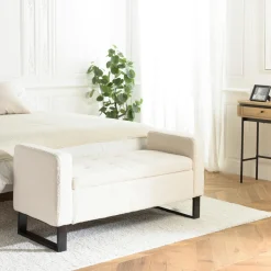 COLOMBUS Banquettes Et Loveuses|Banc coffre arrondi tissu écru déco cosy