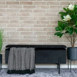 BRUGES Rangements Déco·Malles|Banc coffre gris clair avec pieds en métal noir