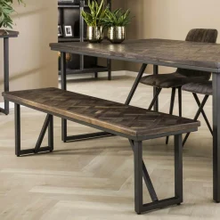 AMBON Bancs Industriels|Banc de table en bois de teck brun motif croisé 170 cm