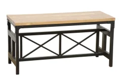 Loft / Loft Colors Bancs Industriels|Banc en Hévéa recyclé naturel et pieds métal avec croisillons 90x36x45cm LOFT