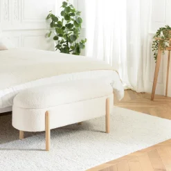 COLOMBUS Banquettes Et Loveuses|Banc forme arrondie avec rangement tissu écru