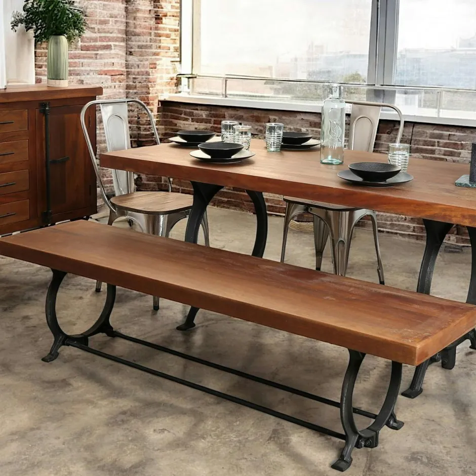 LEEDS Univers Déco·Vintage|Univers Déco·Loft Industriel|Banc industriel vintage bois recyclé 180 cm