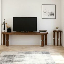 BOMA Meubles Tv En Bois|Banc TV en bois brun - pieds tournés, 140 cm