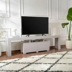 MARFA Meubles Tv En Bois|Banc TV moderne avec rangement - gris effet laque