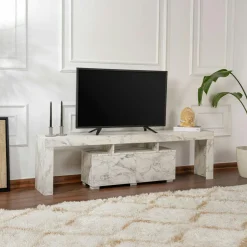 MARFA Meubles Tv En Bois|Banc TV moderne avec rangement - effet marbre