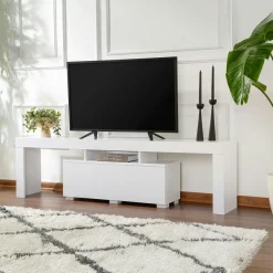 MARFA Meubles Tv En Bois|Banc TV moderne blanc avec rangement - effet laque